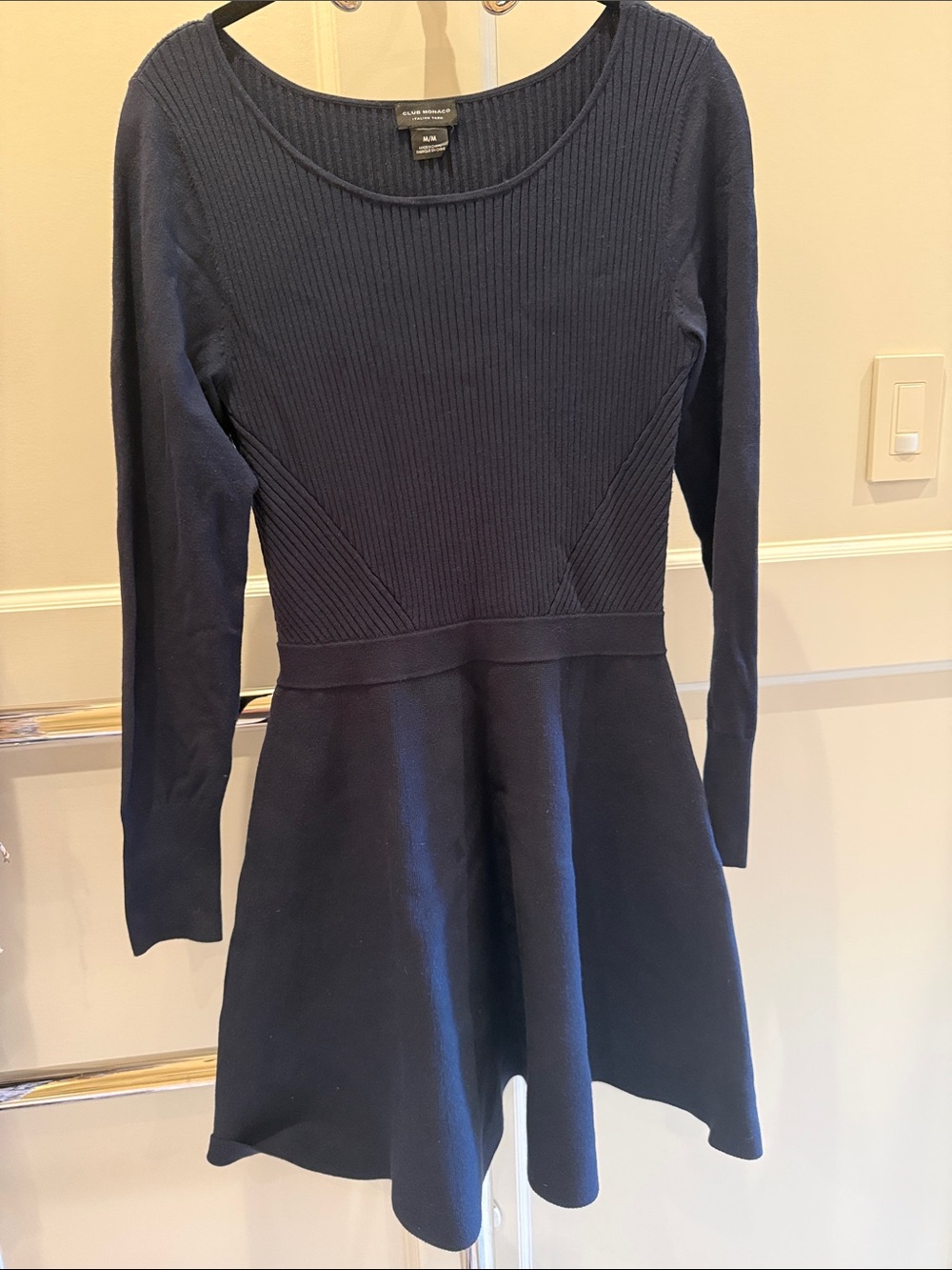 Club Monaco Women's Navy Long-Sleeve Knit Fit & Flare Dress